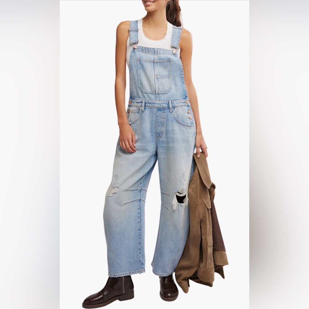 NWOT Free People We The Free Good Luck Barrel Overalls in Going Steady
